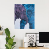 Moderne Blauwe & Paarse Olifant Expressionist Poster (Thuiskantoor)
