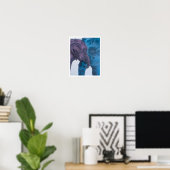 Moderne Blauwe & Paarse Olifant Expressionist Poster (Thuiskantoor)
