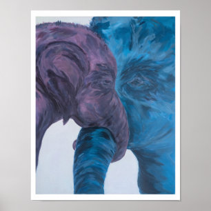 Moderne Blauwe & Paarse Olifant Expressionist Poster