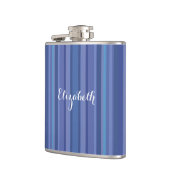 Moderne Blauwe Paarse Streep Aangepaste Naam Heupfles (Links)