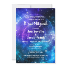 Moderne Blauwe Paarse Waterverf Galaxy B'nai Mitzv