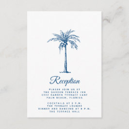 Moderne Blauwe Palm Beach Trouwreceptie Informatiekaartje