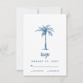 Moderne Blauwe Palm Tropisch Strand Bruiloft RSVP Kaartje