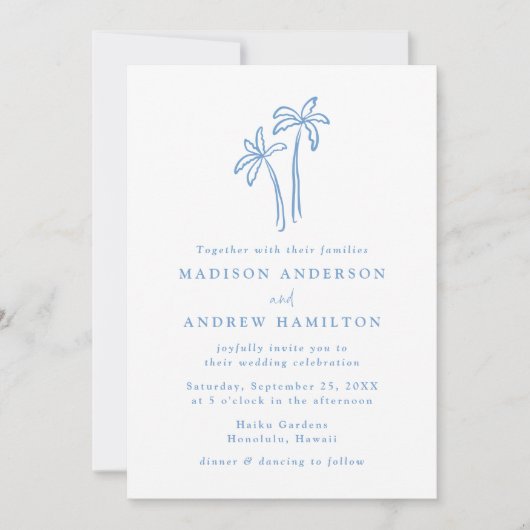 Moderne blauwe palmbomen QR-code Alles in één brui Kaart (Voorkant)