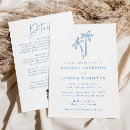 Moderne blauwe palmbomen QR-code Alles in één brui Kaart