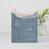 moderne blauwe - papieren bergen bruiloft kaart (Staand voorkant)