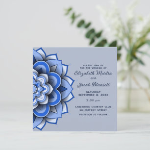 Moderne Blauwe Papieren Gesneden Mandala Bruiloft Kaart