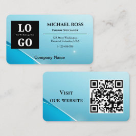 Moderne Blauwe Parelmoer Aangepast Logo en QR-code Visitekaartje