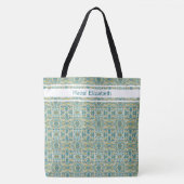 Moderne blauwe pauwenprint boodschappentas tote bag (Voorkant)