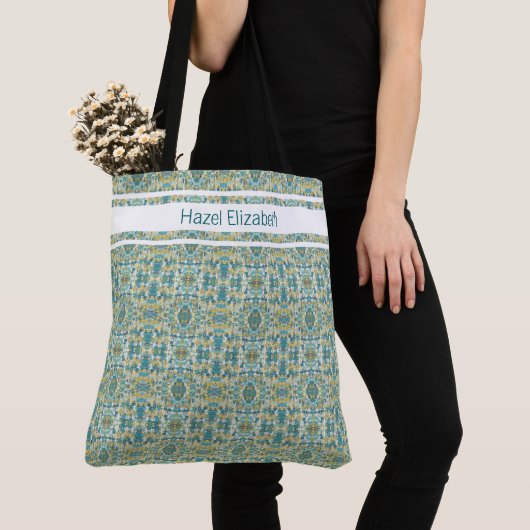 Moderne blauwe pauwenprint boodschappentas tote bag (Dichtbij)