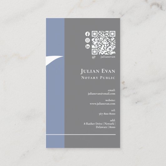 Moderne Blauwe Pen penpunt Logo Notaris Openbare Q Visitekaartje (Achterkant)