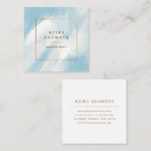 Moderne blauwe penseelstreken Gold Lijst Square Sq Vierkante Visitekaartje (Voorkant / Achterkant)