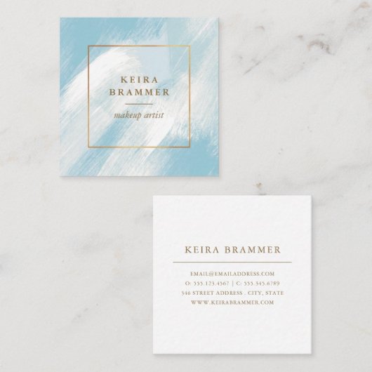 Moderne blauwe penseelstreken Gold Lijst Square Sq Vierkante Visitekaartje (Voorkant / Achterkant)