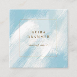 Moderne blauwe penseelstreken Gold Lijst Square Sq Vierkante Visitekaartje