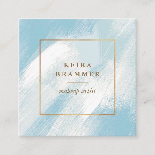 Moderne blauwe penseelstreken Gold Lijst Square Sq Vierkante Visitekaartje (Voorkant)