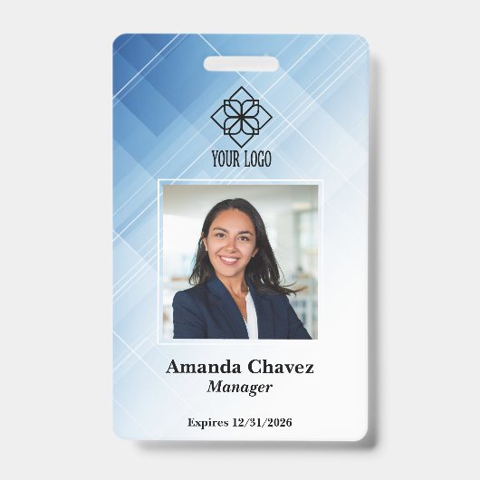 Moderne blauwe personeelsfoto ID Badge (Voorzijde)
