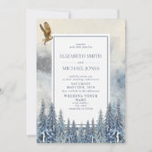 Moderne Blauwe Pijnbomen Waterverf Winterbruiloft Kaart (Voorkant)