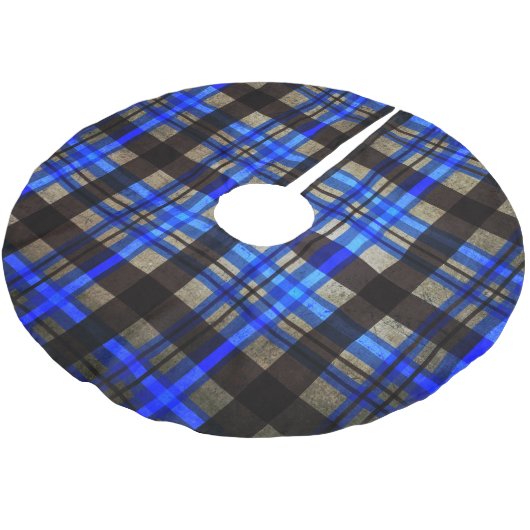 Moderne Blauwe Plaid Tartan Kerstboom Decoreren Rok (Gekanteld)
