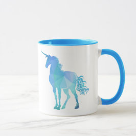 Moderne Blauwe Polygoon Eenhoorn Mok