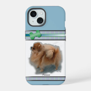 Moderne Blauwe Pomeranian Honden Kunst iPhone 15 Case