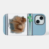 Moderne Blauwe Pommerse Hondenkunst iPhone 15 Case (Achterkant horizontaal)