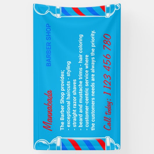 Moderne Blauwe Pool Supply Service Barber Shop Spandoek (Verticaal)