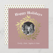 Moderne blauwe prettige feestdagen gouden folie kr feestdagenkaart (Voorkant / Achterkant)