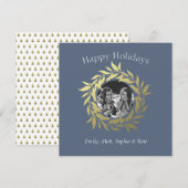 Moderne Blauwe Prettige Feestdagen Gouden Folie Kr Feestdagenkaart (Voorkant / Achterkant)