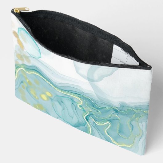 Moderne Blauwe Print w/Goud Hoogtepunten Cosmetisc Etui (Open)