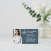 Moderne Blauwe Professionele QR Code Foto Logo Visitekaartje (Staand voorkant)