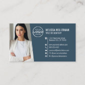 Moderne Blauwe Professionele QR Code Foto Logo Visitekaartje (Voorkant)