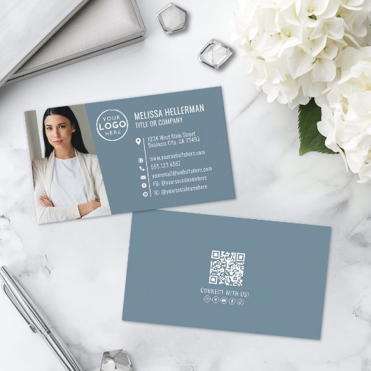 Moderne Blauwe Professionele QR Code Foto Logo Visitekaartje