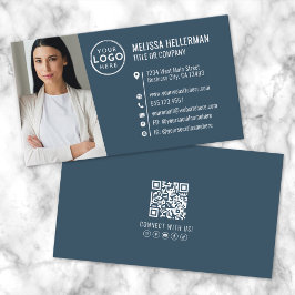 Moderne Blauwe Professionele QR Code Foto Logo Visitekaartje
