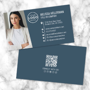 Moderne Blauwe Professionele QR Code Foto Logo Visitekaartje