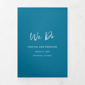 Moderne Blauwe QR Code Eenvoudige Trouw Drieluik Uitnodiging (Cover)