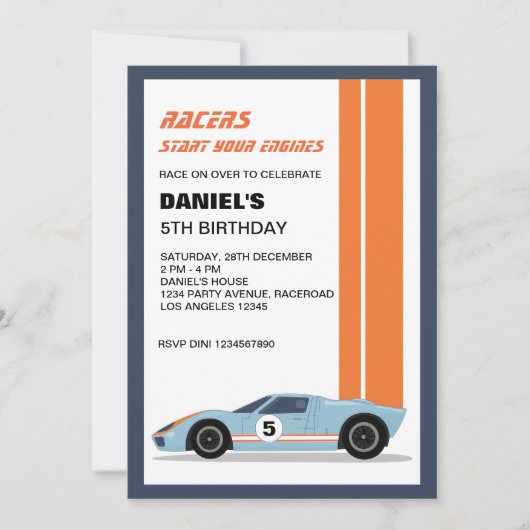 Moderne Blauwe Race Auto Jongen Verjaardag Kaart (Voorkant)