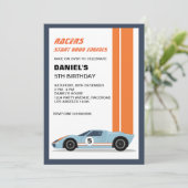 Moderne Blauwe Race Auto Jongen Verjaardag Kaart (Staand voorkant)