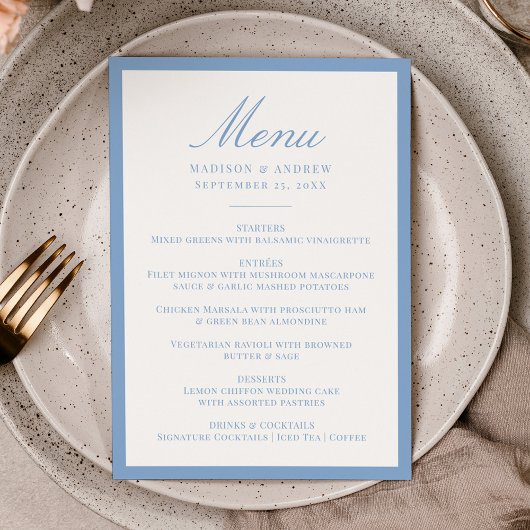 Moderne Blauwe Rand Trouwmenu Menu