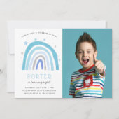 Moderne Blauwe Regenboog Kinderverjaardagsfeest Fo Kaart (Voorkant)