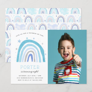 Moderne Blauwe Regenboog Kinderverjaardagsfeest Fo Kaart