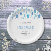 Moderne Blauwe Regendruppels Baby Shower Strooidec Papieren Bordje