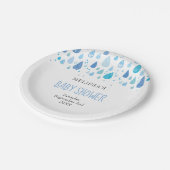 Moderne Blauwe Regendruppels Baby Shower Strooidec Papieren Bordje (Gekanteld)