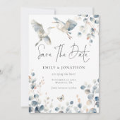 Moderne blauwe reiger pastel verlaat bruiloft save the date (Voorkant)