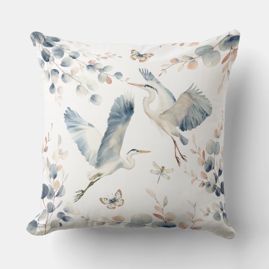 Moderne Blauwe Reigers Vliegende Namen Nieuwgetrou Kussen (Voorkant)