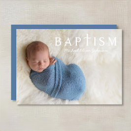 Moderne Blauwe Religieuze Kruisfoto Jongensdoop  Kaart