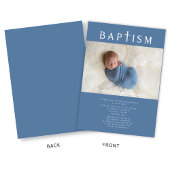 Moderne blauwe religieuze kruisfoto jongensdoop kaart