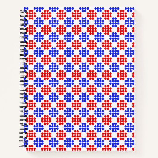 Moderne Blauwe Rode Gestippelde Diamanten op Wit Notitieboek (Voorkant)