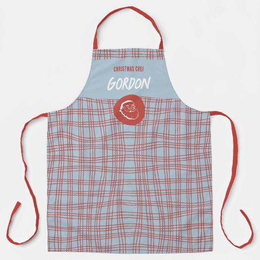 Moderne Blauwe & Rode Kerstman Kerstmis Schort (Voorkant)