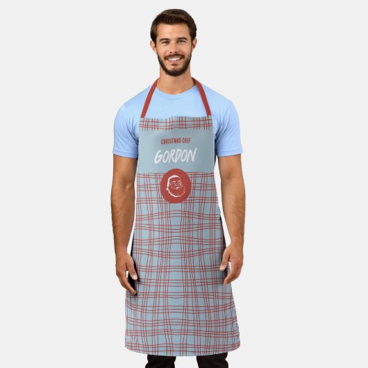 Moderne Blauwe & Rode Kerstman Kerstmis Schort (Gedragen)