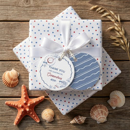 Moderne Blauwe & Rode Strand Zomer Mijlpaal Verjaa Bedankjes Labels